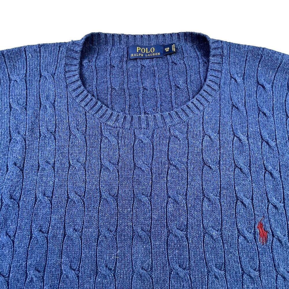 Polo Ralph Lauren Sweater Men's 5XB Big Blue Tussah Silk Cable Knit Fisherman